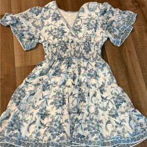 Max Studio White Midi Dress with Blue Floral Print